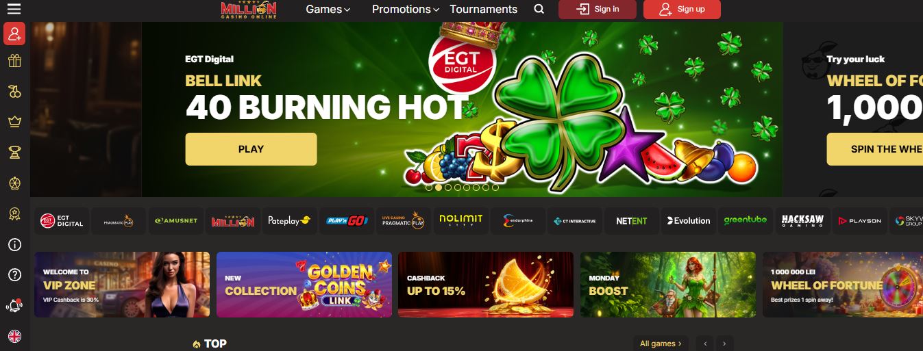 Visita la homepage di Million Casino e scopri i giochi